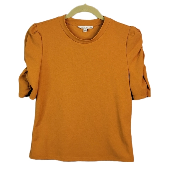 Haute Monde Burnt Orange Boho Sinched Ruffled Sleeve High Fashion Blouse Top M - Picture 1 of 16